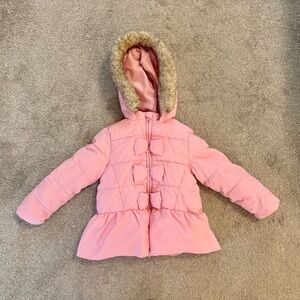 Girls Gymboree Pink Coat with Faux Fur Hood Size 6